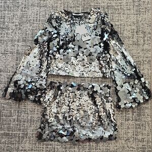 Zara Shimmering Silver Sequin Top